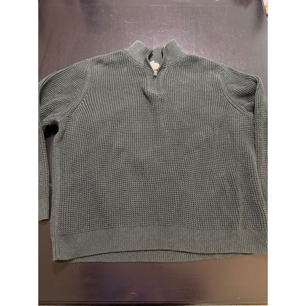 LL Bean Mens XXXL Green Organic Cotton Waffle Knit Quarter Zip Sweater 508120